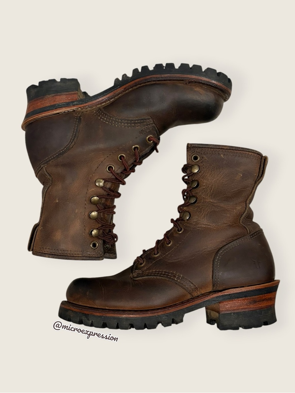 Frye Logger 8G Brown Leather Distressed LaceUp Lug Sole Work/Hiking Moto Bootie - Picture 7 of 14
